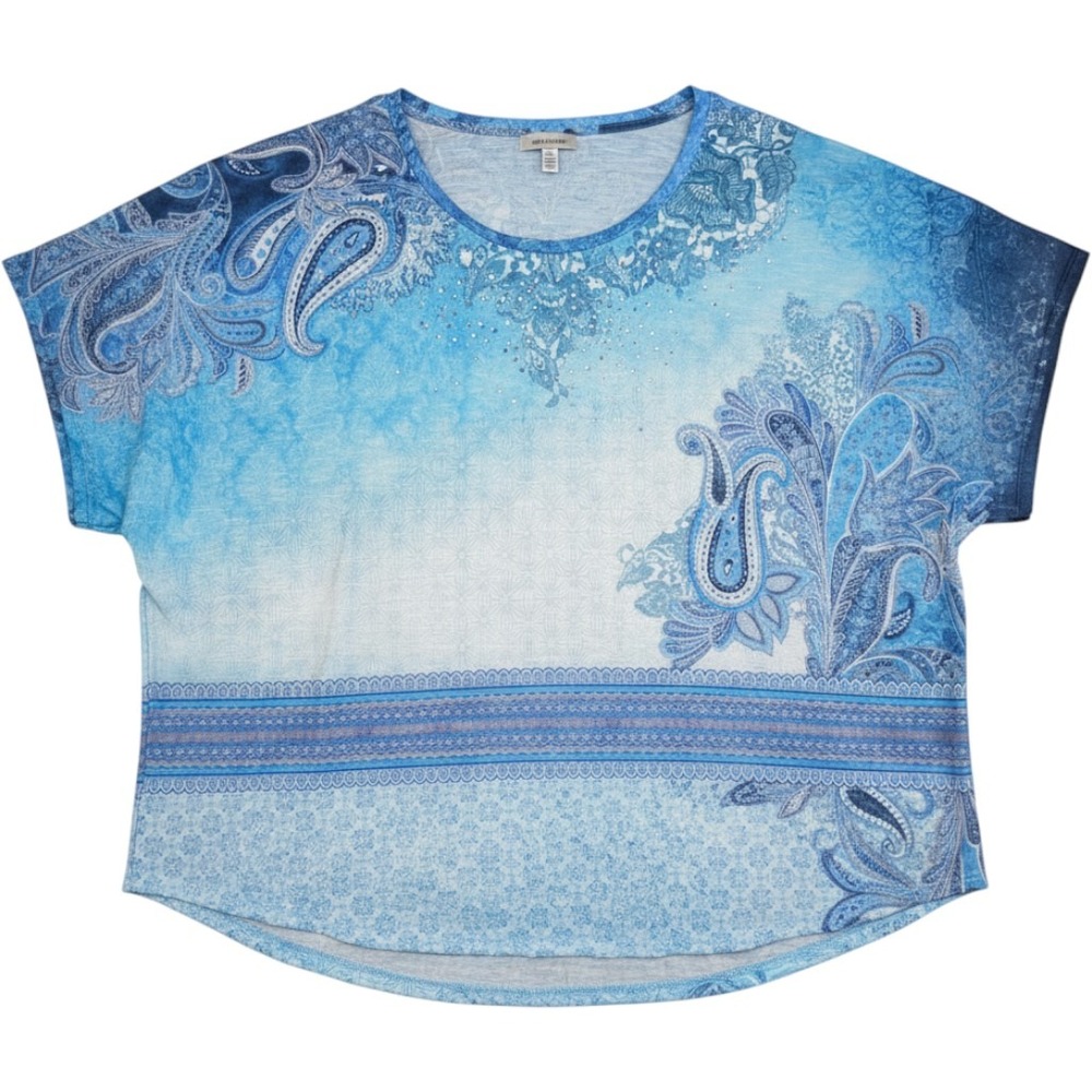 Avenue Womens Blue Paisley Rhinestone Knit Top Plus Size 26/28 Oversized Blouse‎